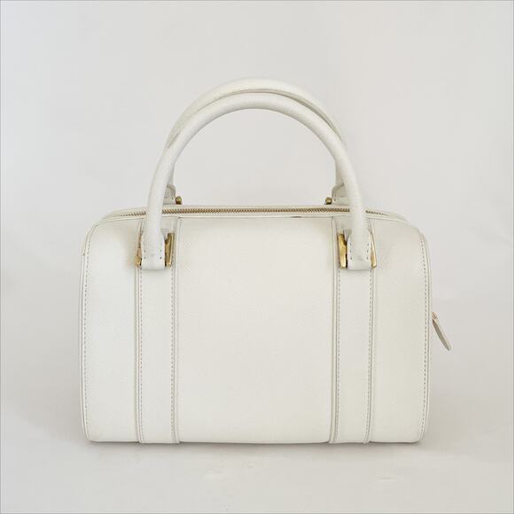MCM White Leather Boston Bag Satchel Purse Gold Tone - Picture 4 of 15